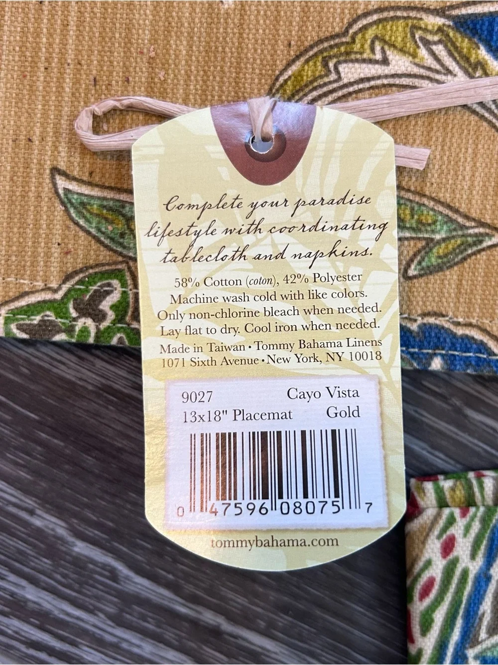 Tommy Bahama Placemats (4) Cayo Vista Gold Tropical Floral & (2) Napkins NWT